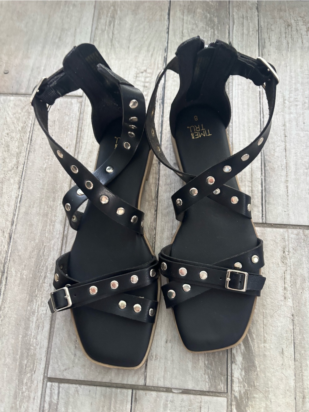 Time and Tru Black Studded Strappy Gladiator Sandal - Women's NWOT - Picture 2 of 4